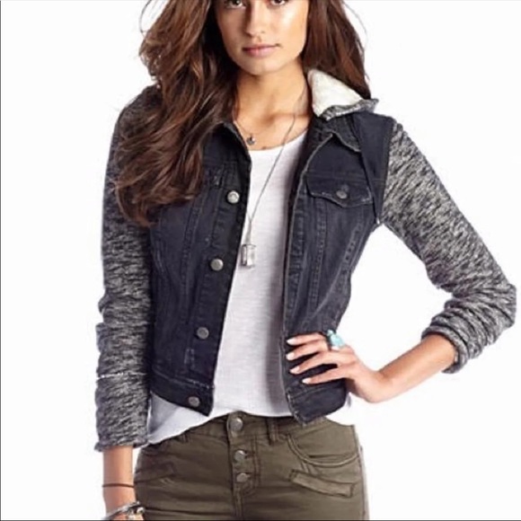 Free People Knit Hooded Distressed Denim Jacket - Picture 2 of 8